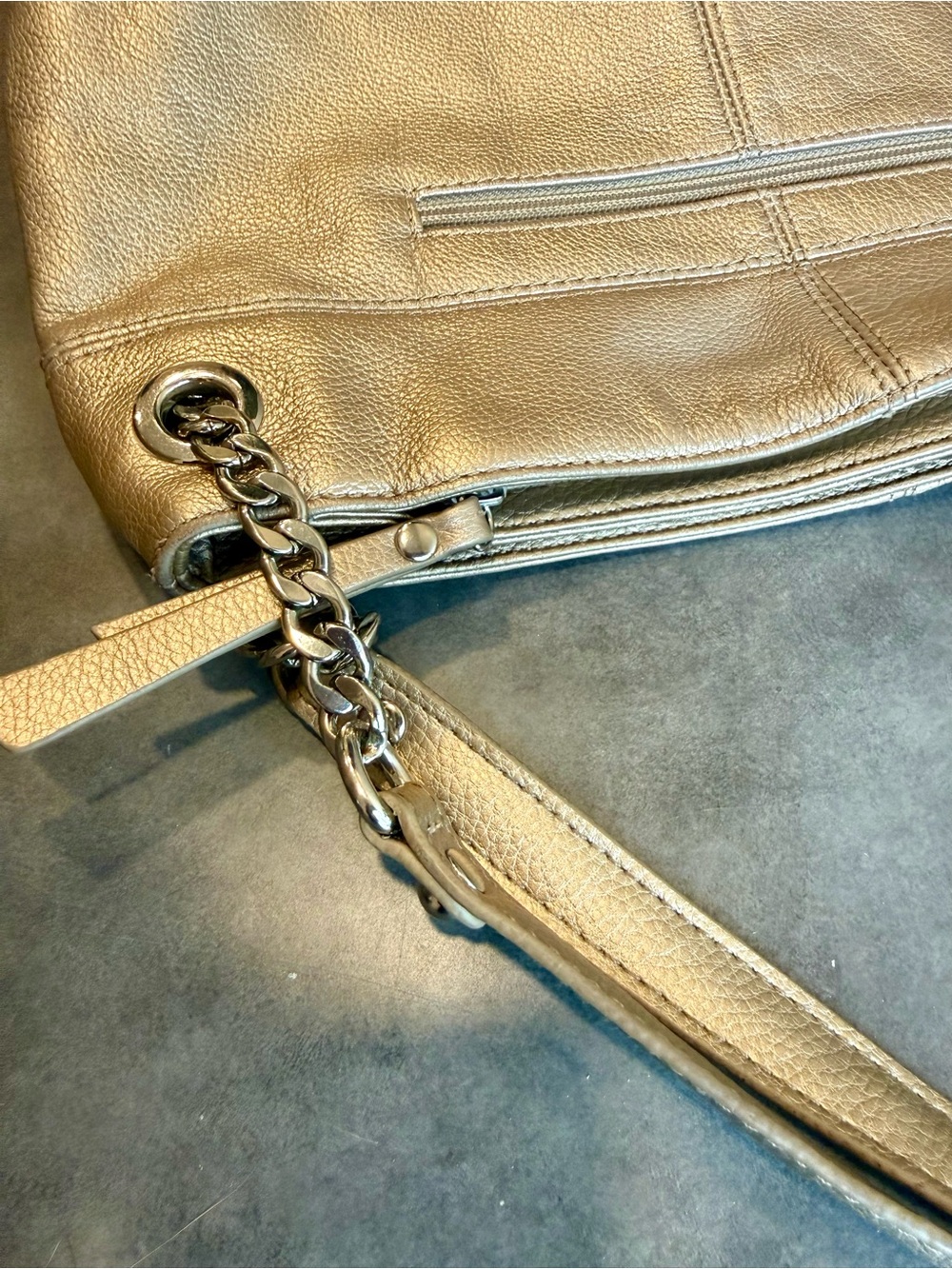 Tignanello Metallic Gold Shoulder Bag with Chain-Strap Accents - Picture 9 of 12
